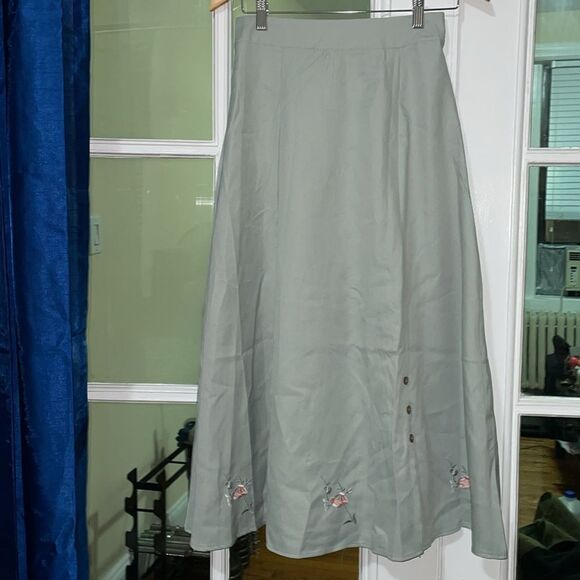 Vintage mint green front slit midi a line trad modest elegant high waisted skirt - Picture 2 of 11